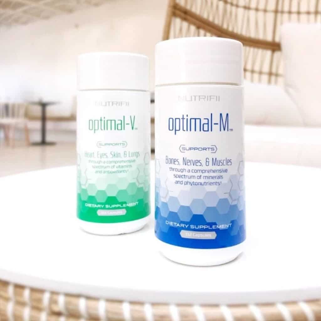 Optimal v and optimal m products sitting together on a counter